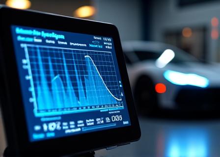 Ecrã de computador mostrando curvas de binário e potência durante reprogramação de motor